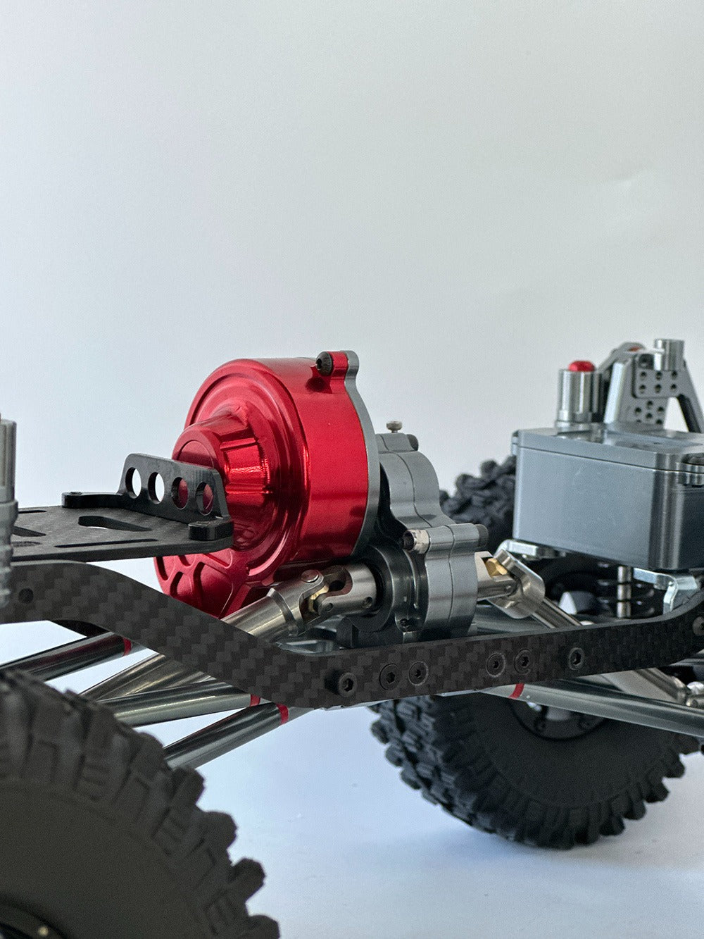 Metal Gearbox with Motor Gears for 1/10 RC Crawler Truck – LCG Transmission Upgrade for Axial SCX10 WRAITH 313mm Wheelbase, Red Titanium Alloy Precision Machined Parts