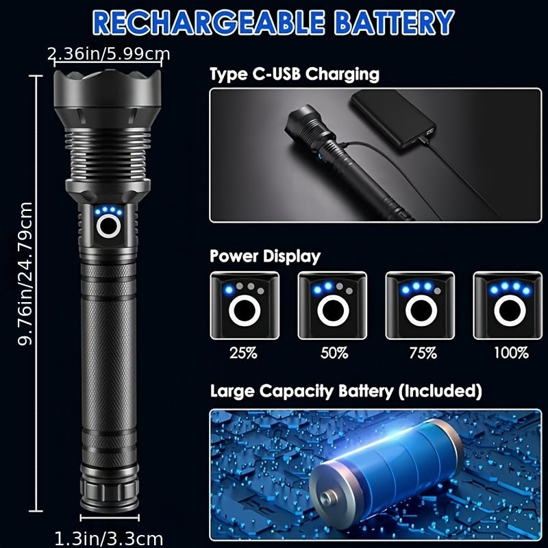 4000 Lumen Tactical Flashlight – USB Aluminum LED Torch