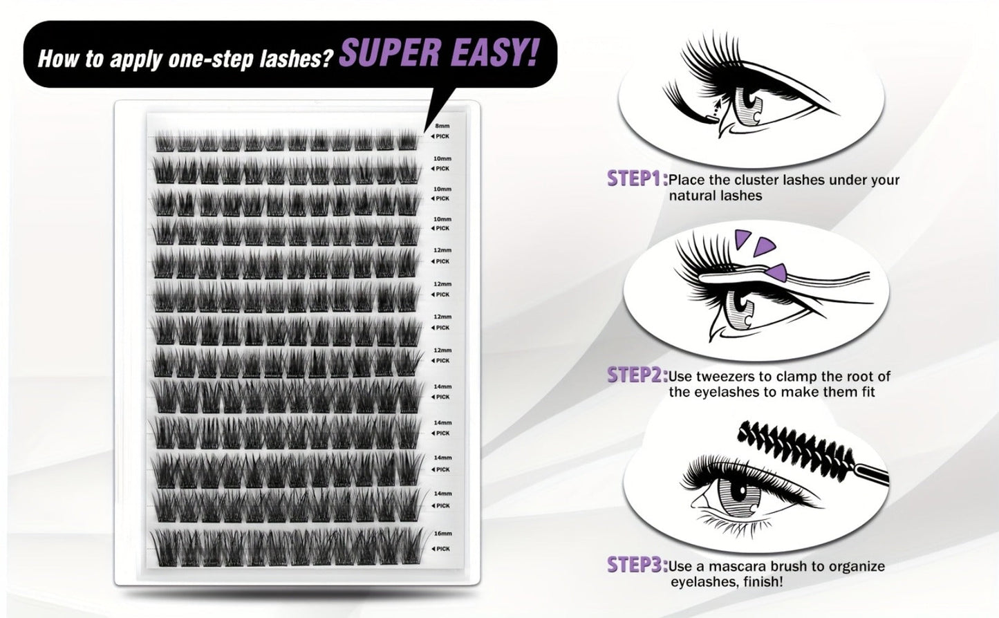 Invisible 2-Strip Tape Lash Clusters 156Pcs — Pre-Glued Self-Adhesive Eyelash Extensions, No Glue No Sticky Residue, Volume Mixed Longer-Lasting DIY Cluster Lashes for Women Sensitive Eyes