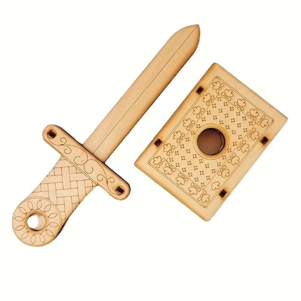 Wooden Magic Trick Set 4-Piece Kit – STEM Magic Puzzles with Sword Finger, Coin & Key Penetration, Magic Pencil Box | Birch Wood Illusion Props for Stage & Party, Unique Gift for Kids Adults