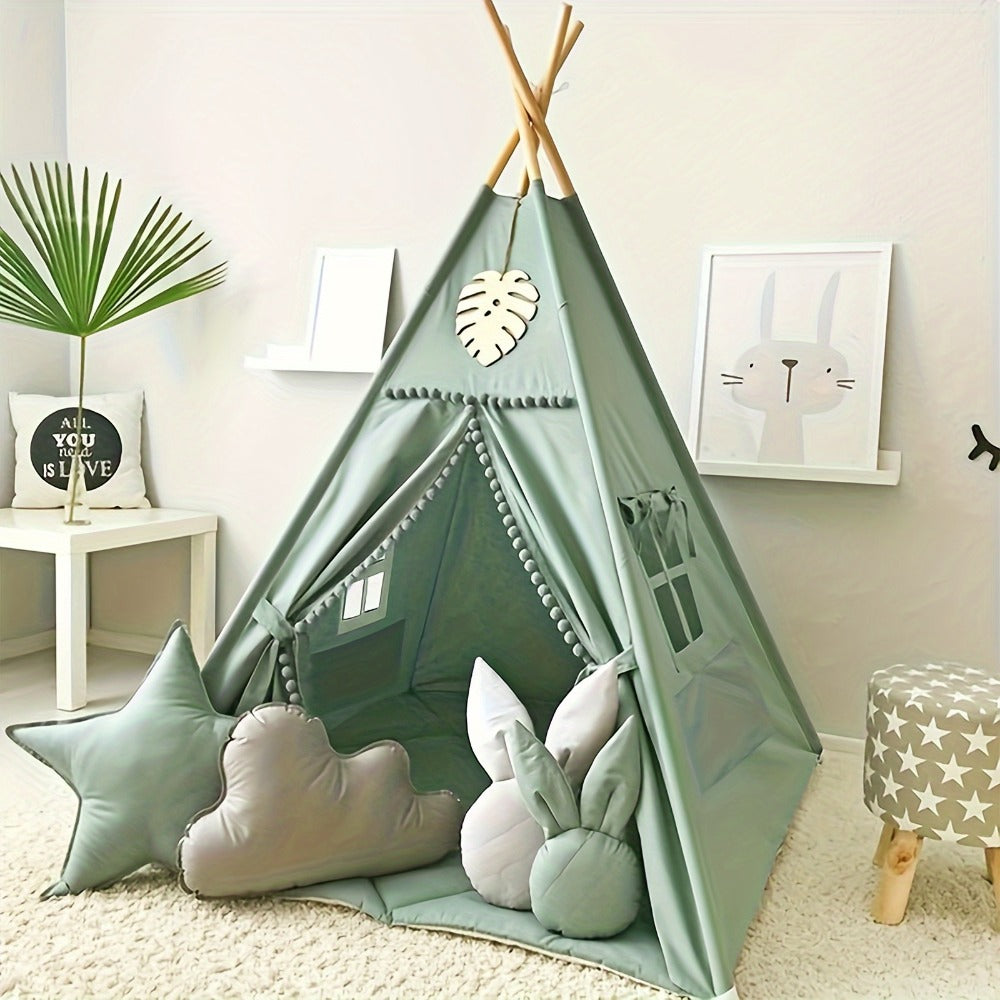 Kids Nordic Style Conical Indoor Play Tent – Teepee Playhouse for Boys & Girls, Beige, No Bottom Pad | Cozy Reading Nook & Imaginative Play Space | Birthday Christmas Gift