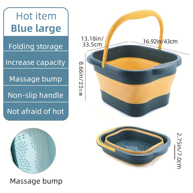 Foldable Foot Bath Bucket 3.96 Gallon Collapsible Portable Pedicure Basin with Sturdy Handle – Space-Saving Foot Soak Tub for Home Salon Travel Available in Grey Green Pink Yellow