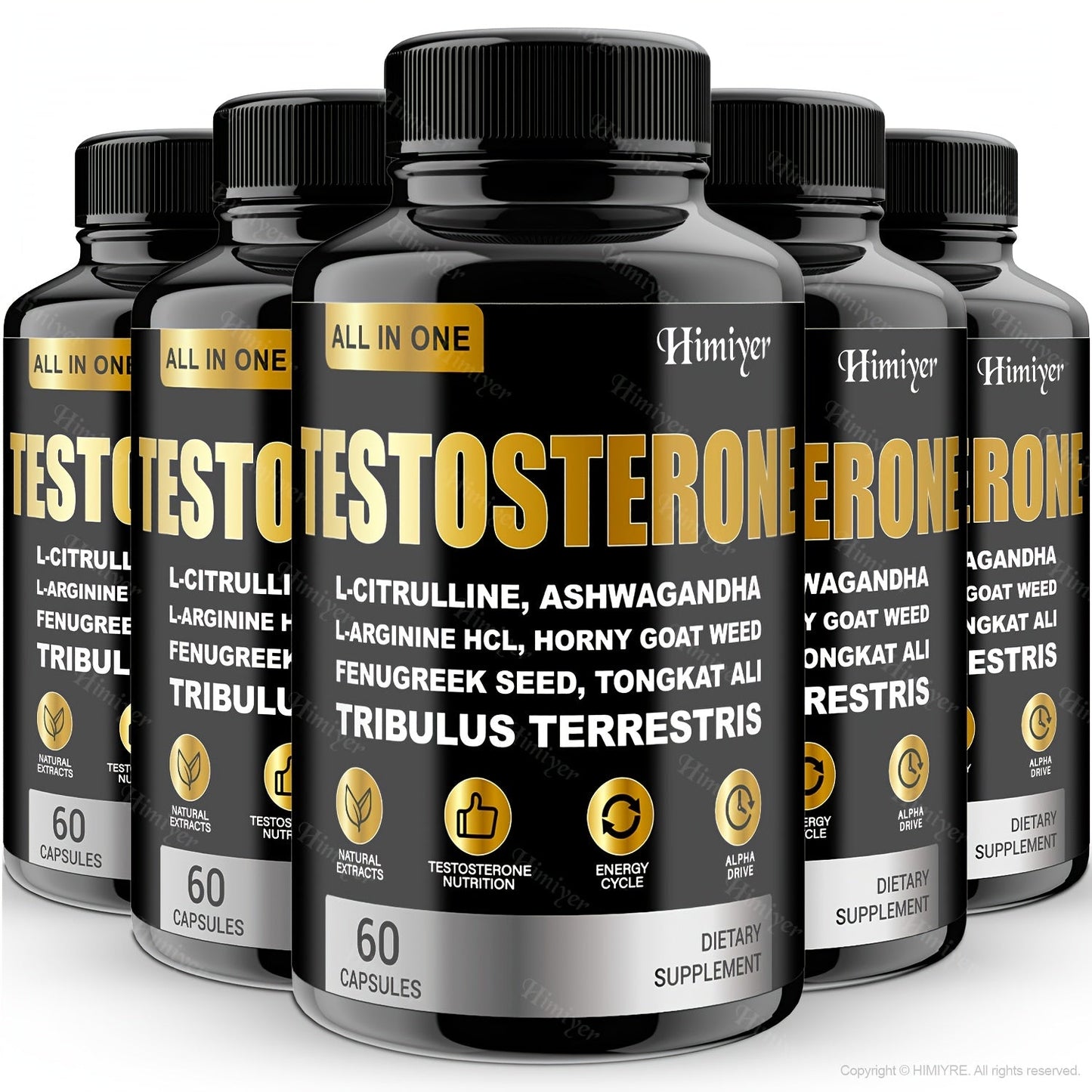 Tongkat Ali Testosterone Booster for Men with Tribulus, Fenugreek & L-Arginine - Plant-Based Natural Supplement for Strength, Libido, Nitric Oxide & Male Vitality - 60 Capsules 30-Day Supply