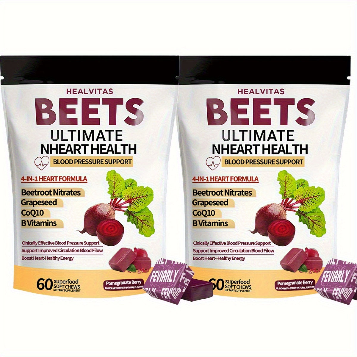 Beetroot Gummies with CoQ10, Grape Seed Extract & Multivitamins — Blood Pressure Support, Heart Health, Circulation & Antioxidant Defense, Chewable Beet Root Supplement for Women & Men, 60-120 Count