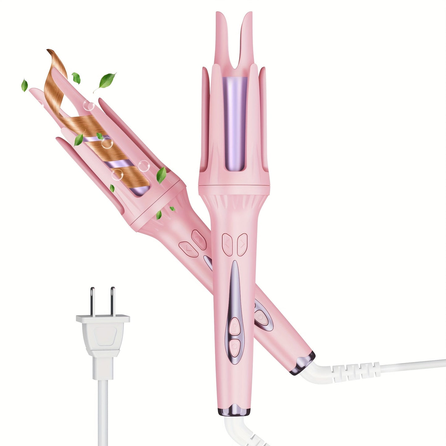 Curling Iron 32mm Automatic – Negative Ion Dual Slot Constant Temperature Anti-Scald Hair Curler with Bracket & Comb, Long-Lasting Bouncy Curls, No Heat Damage, Purple & Pink