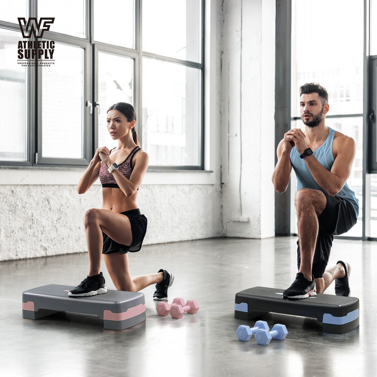 Aerobic Stepper Set with 2 Dumbbells & Measuring Tape – Adjustable Height 4"/6" Exercise Step Platform Non-Slip Workout Stepper for Home Gym, Supports 550 LB, 3 Colors