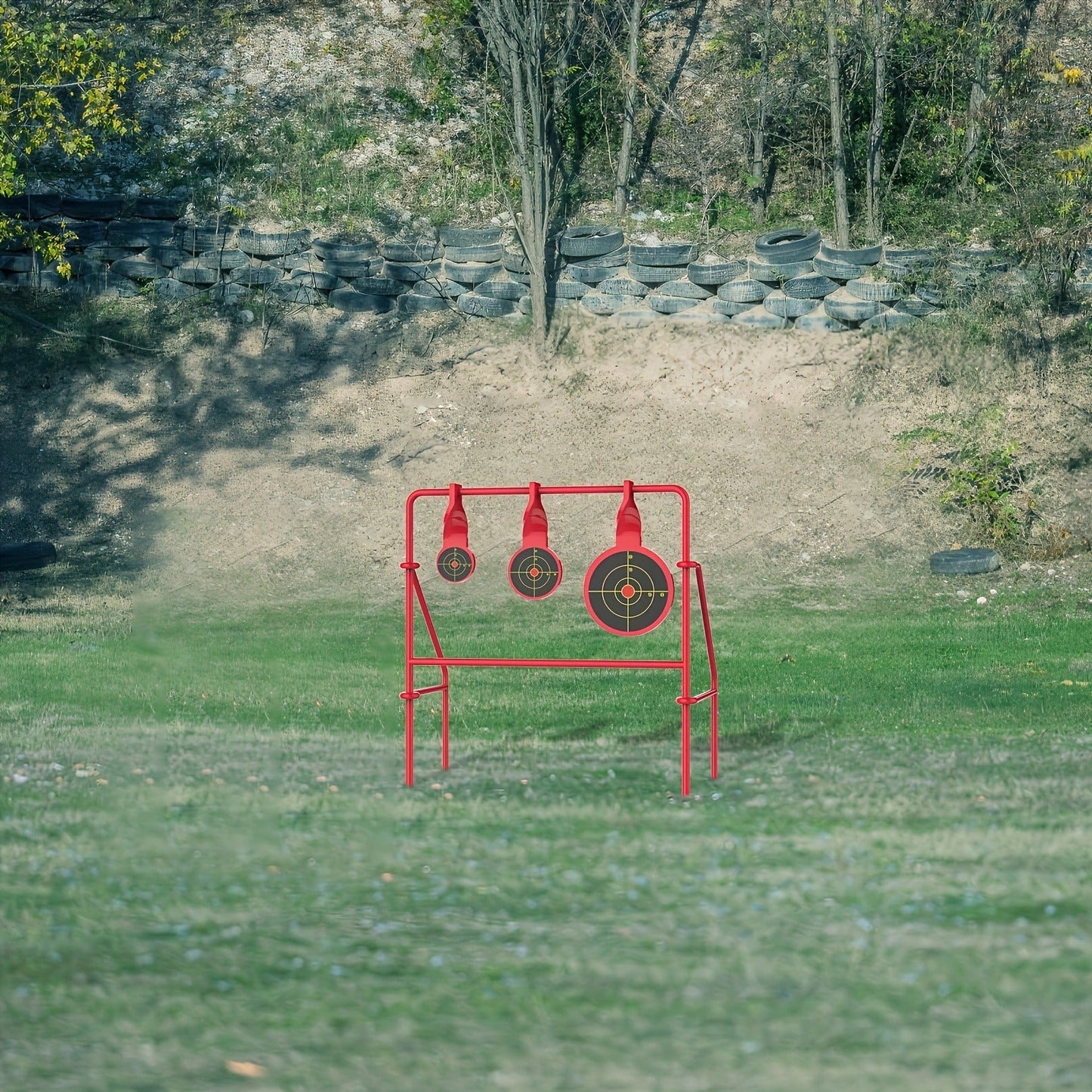 Triple Spinner Shooting Target – .22LR Rimfire Steel, 3 Floating Targets + 15 Bullseye Paper Targets, Foldable & Easy Setup