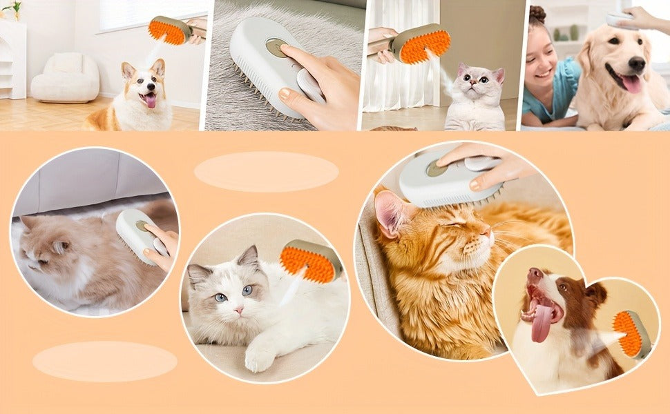 Cat Grooming Steam Brush - Self-Cleaning 4-in-1 Pet Brush with Spray for Cats & Dogs Shedding Grooming Control Deshedding Tool