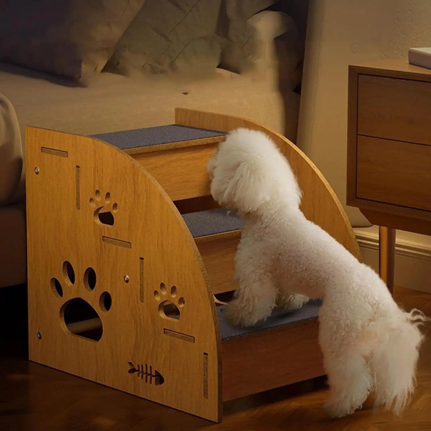 Solid Wood Pet Stairs for Bed & Sofa – 3 & 4 Step Dog Steps with Non-Slip Surface & Safety Rails for Small Medium Dogs & Senior Pets