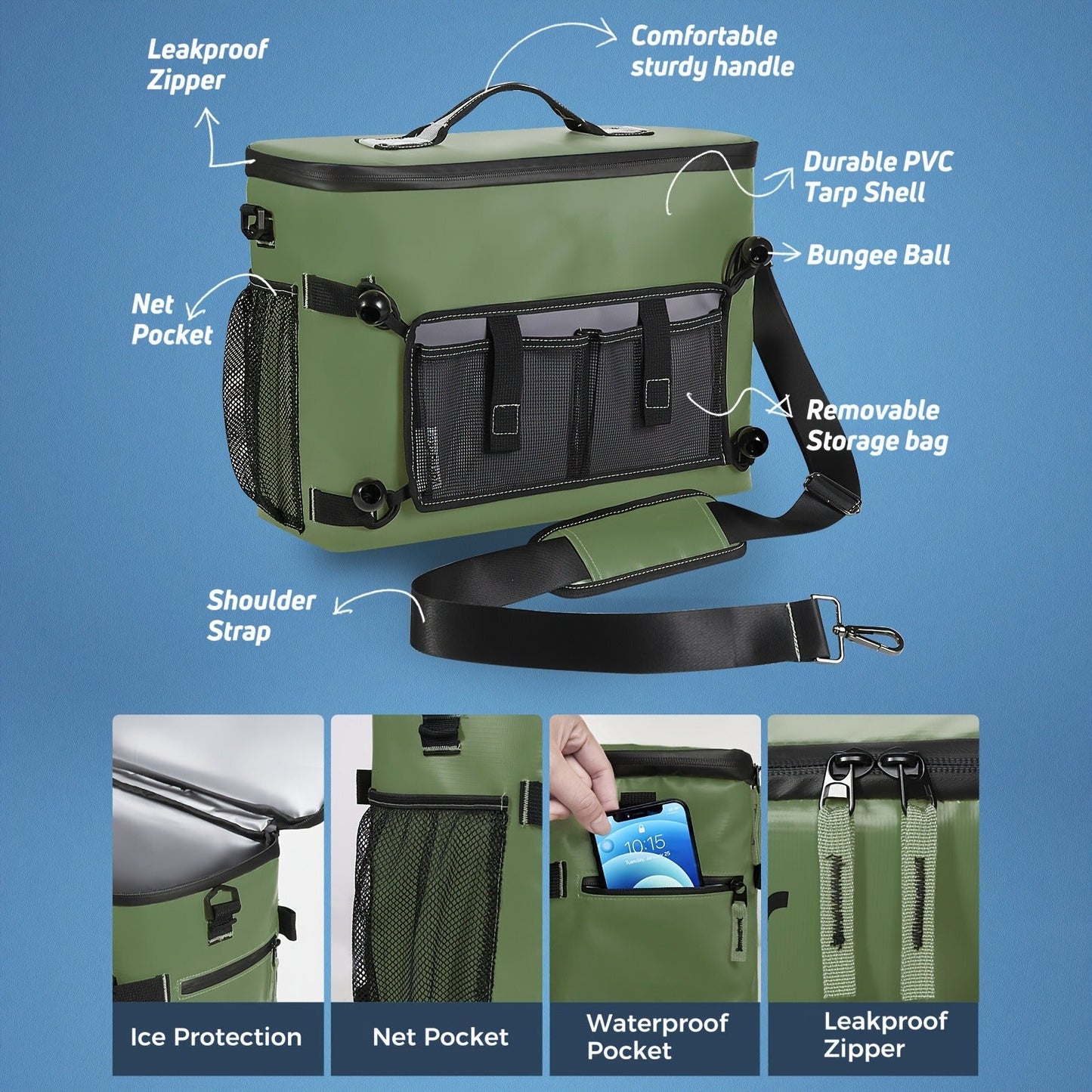 Kayak Cooler Bag with Lawn-Chair Style Seat Back – Insulated Portable Ice Chest for Kayaking, Boating, Beach, Camping & Travel, Adjustable Shoulder Strap, Keeps Drinks & Snacks Cold All Day