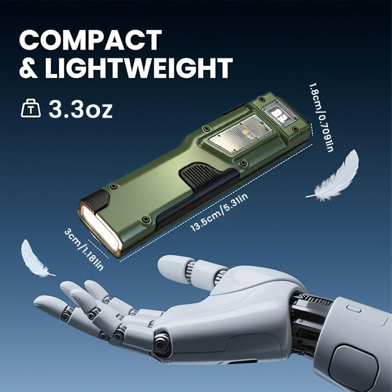 EDC Tactical Flashlight Set 2-Pack - Flat LED Torch + Mini Backup Light, 8 Modes LCD Display, USB-C Rechargeable, Aluminum Body with Back Clip for Camping, Survival & Gift