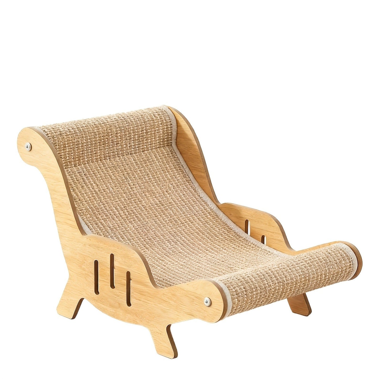 Cat Lounger Chair Elevated Sisal Rope Scratching Bed Wooden Frame Cat Hammock Beach Chair Indoor Nap Lounge Furniture for Cats Kittens Brown