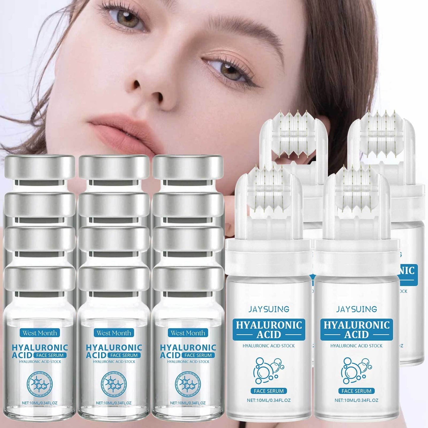 Hyaluronic Acid Collagen Elastin Micro Infusion Facial Serum 0.25mm - Microneedle Serum Roller Deep Moisturizing Skin Elasticity Firming Anti-Aging for Women 2 or 4 Set Kit