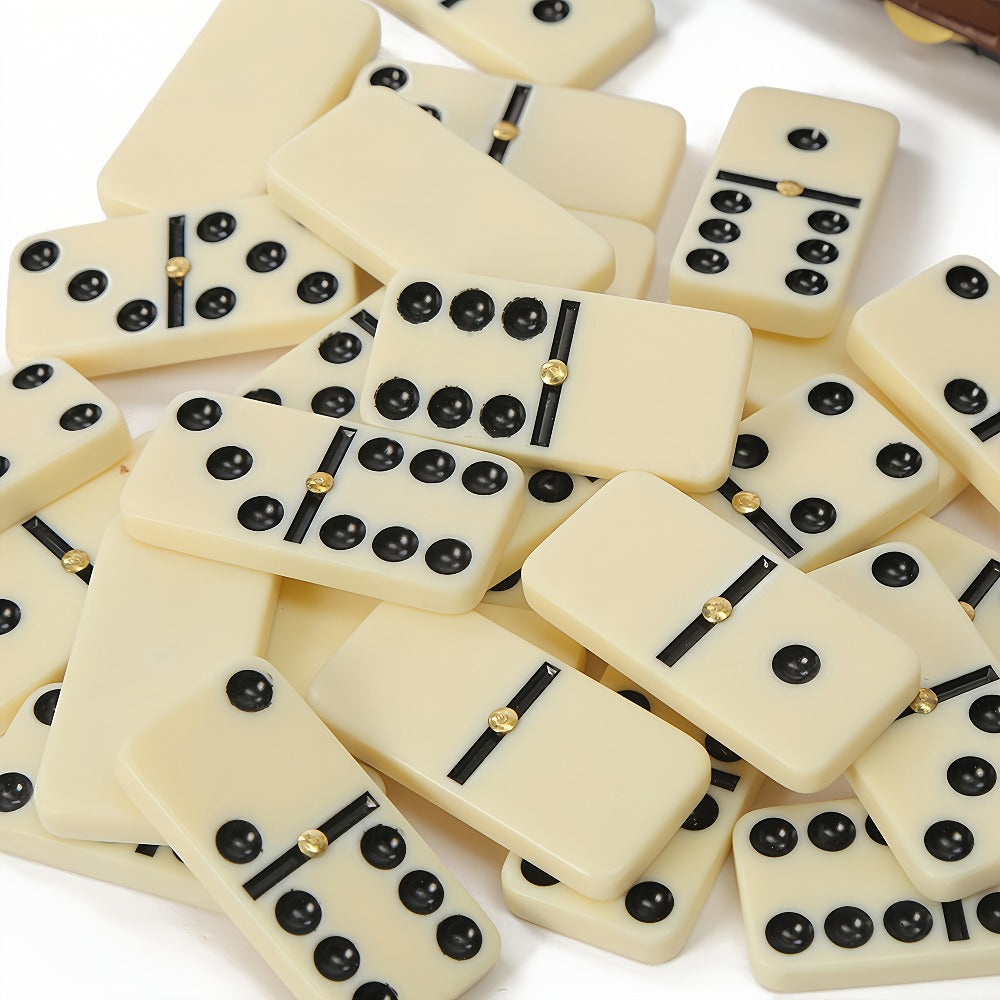 Double Six Dominoes Set 28pcs White – Extra Large Classic Domino Game with Gold Spinner & Premium Storage Box, Portable Family Board Game for Adults Kids Party