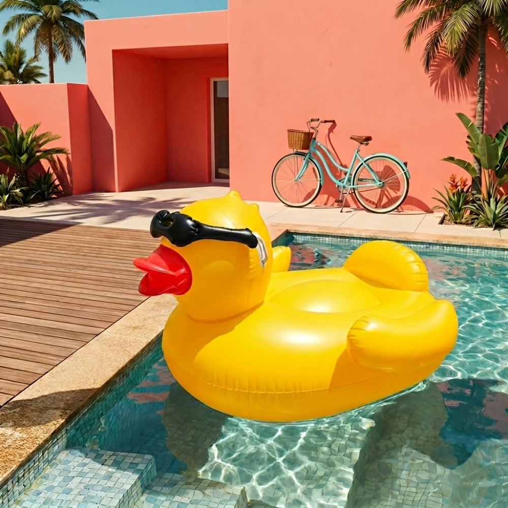 Giant Duck Pool Float for Adults 67 Inch XXL – Ride-On Inflatable Raft Holds 300 lbs, Includes 16-Inch Beach Ball, Pool Lake River Beach Summer Party Decoration
