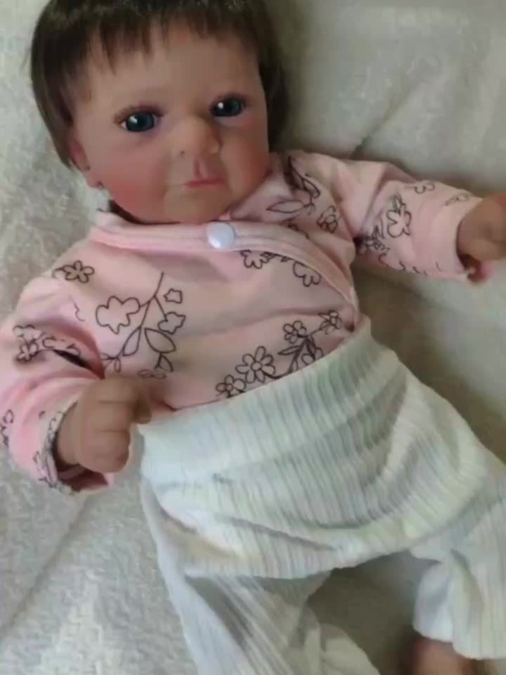 Pink Reborn Baby Doll 16 Inch 42CM Hand-Rooted Brown Hair Cloth Body – Hand-Painted Lifelike Newborn Girl Angie, Gift Set with Pacifier Feeding Container Birth Certificate for Kids Ages 3+ & Collectors