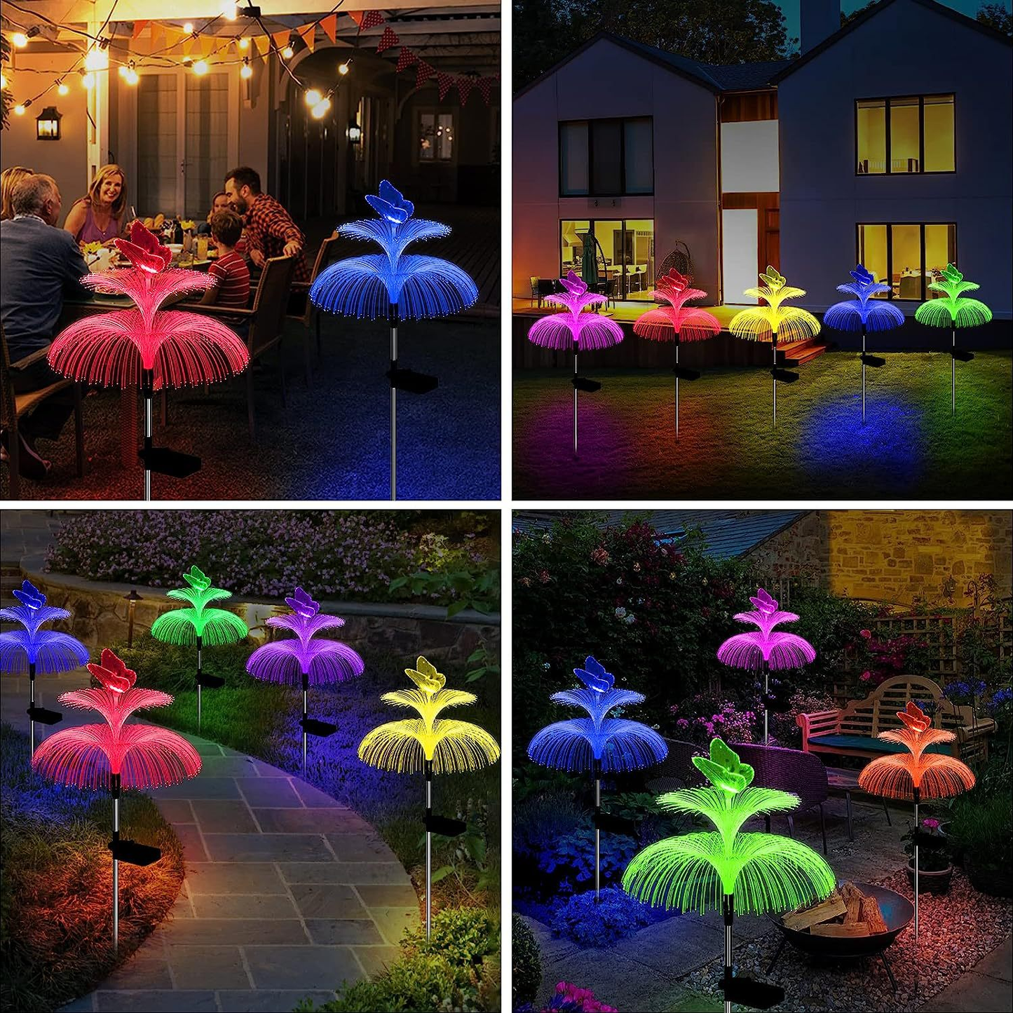 Solar Jellyfish Butterfly Garden Lights 4-Pack Color Changing