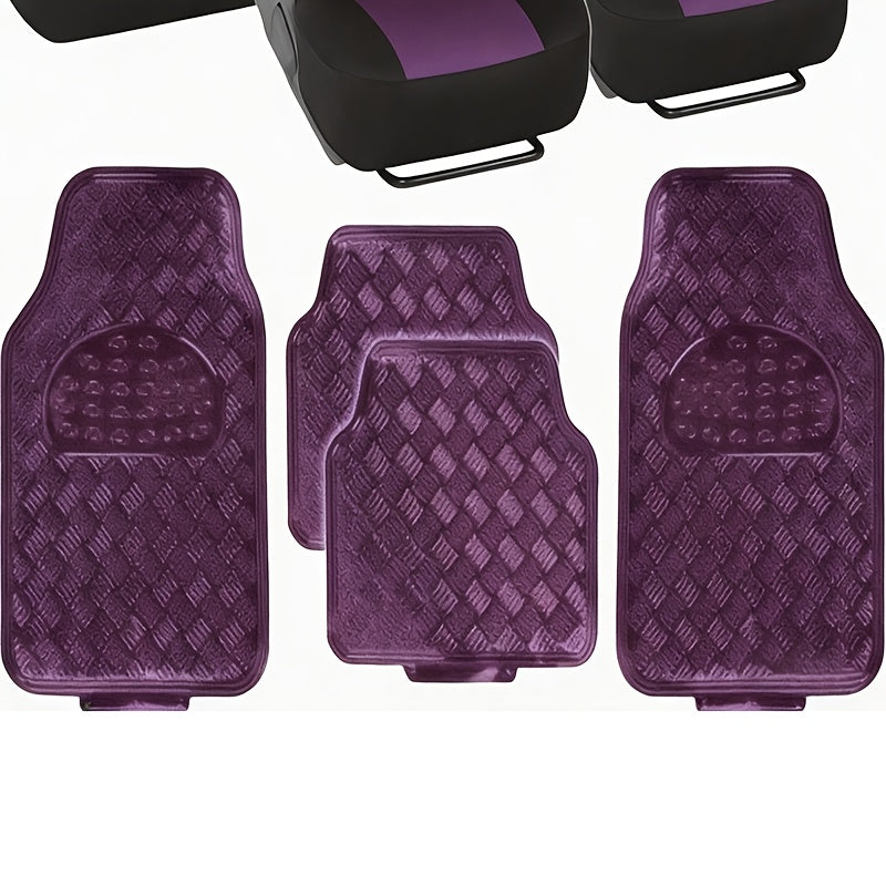 Metallic Chrome Car Floor Mats All-Weather Universal Fit Automotive Floor Mats for Cars SUVs, Floor Mats for Trucks, Car Mats Full Set Front & Rear, Non-Slip Shiny Durable Heavy Duty