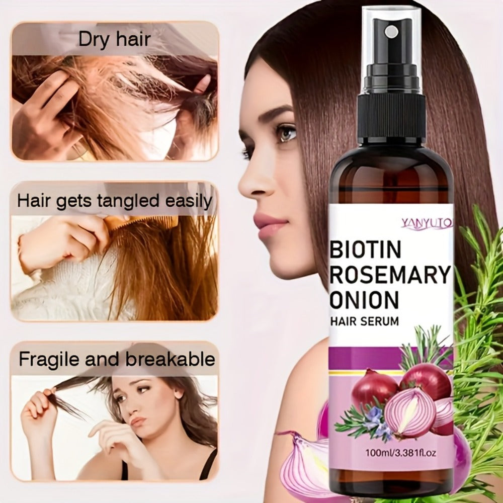 Biotin Rosemary Hair Growth Spray with Onion Extract — Leave-In Strengthening Essence Reduces Breakage Frizz Enhances Shine Scalp Health All Hair Types 100ml