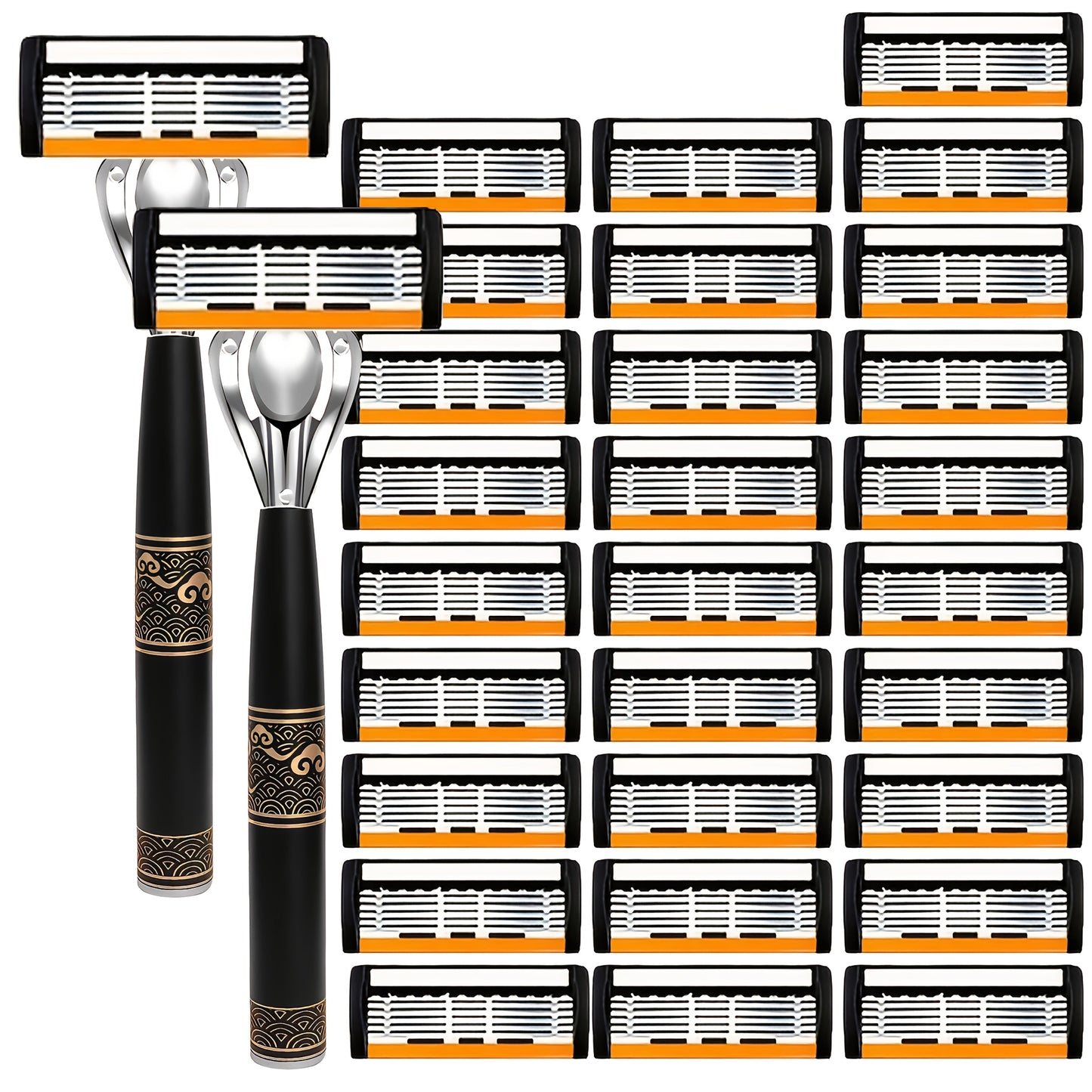 Men's Razor 6-Layer Blade Refill Kit with Handle Smooth Precise Shaving - Multiple Options 6 12 24 30 36 Blades Cartridge Razor Anti-Irritation Close Shave Grooming Gift for Men