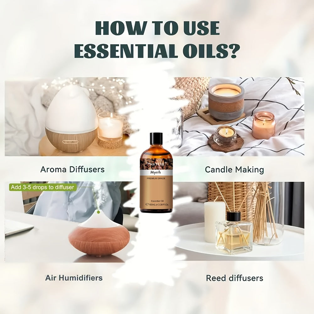 Myrrh Essential Oil 100ml – Pure Undiluted Therapeutic Grade Natural Oil for Diffuser, Humidifier, Candle Making & Skincare | Long-Lasting Aroma, No Additives