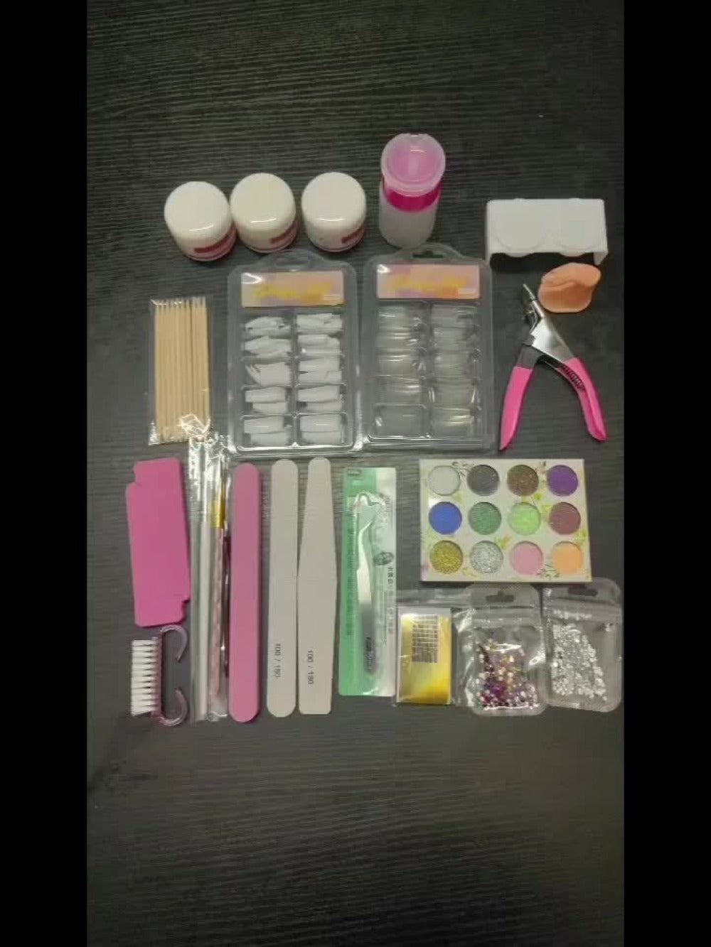 Acrylic Nail Powder Kit 12 Colors Glitter – Complete Beginner Nail Extension Tool Set with Nail Plate, Press Bottle & Extension Paper Holder for Salon & DIY Home Nail Art