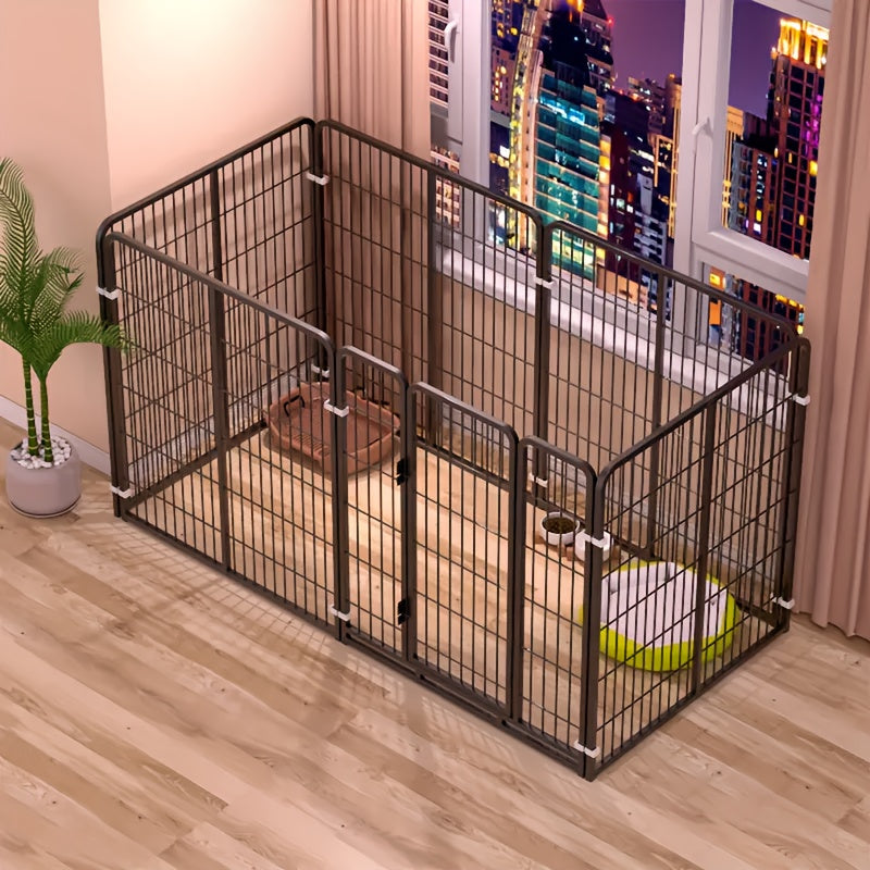 Indoor Dog Playpen Enclosure – Stainless Steel Multi-Functional Pen with Rest, Play & Potty Area | Flexible Shape for Small to Medium Dogs, Durable Metal Construction, Black & White