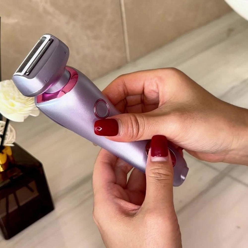 Bikini Shaver for Women Waterproof Rechargeable Stainless Steel Blade Electric Body Hair Razor – Wet & Dry Pubic Legs Arms Underarm Hair Removal, Portable Close Shave Purple