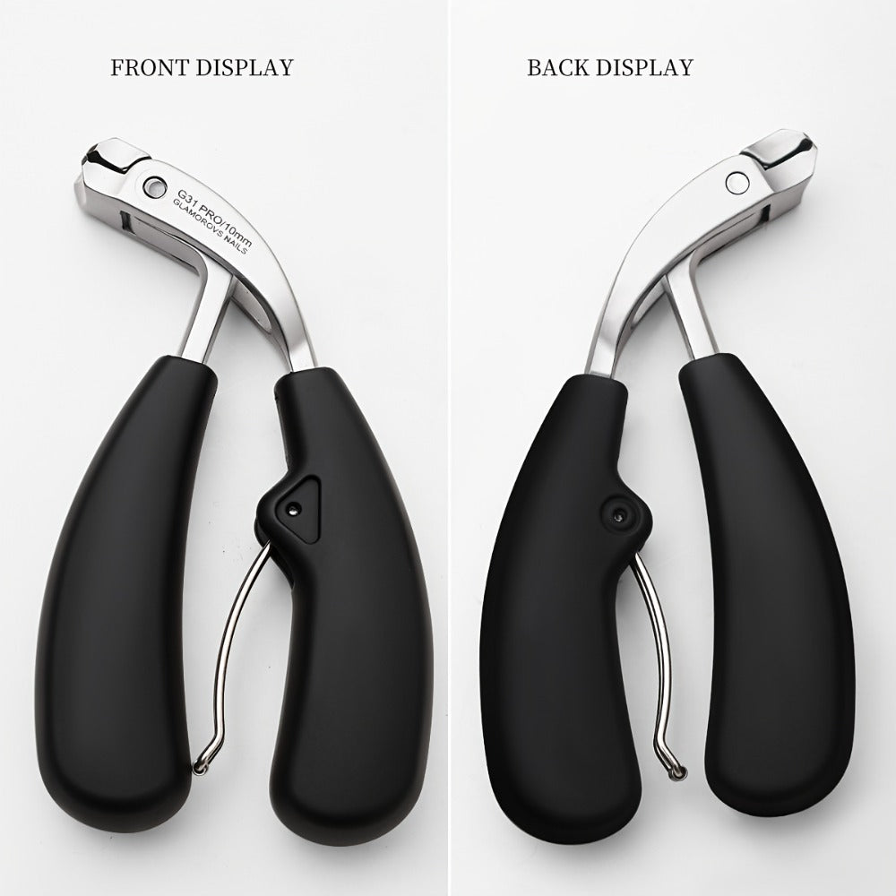 Nail Clippers Set for Thick Nails Heavy Duty 2-Piece — Professional Stainless Steel Toenail Clippers for Men, Elderly & Seniors, Concave Tilted Arc Blade, Splash-Proof Precision Trimming, Ergonomic Black Handle Kit
