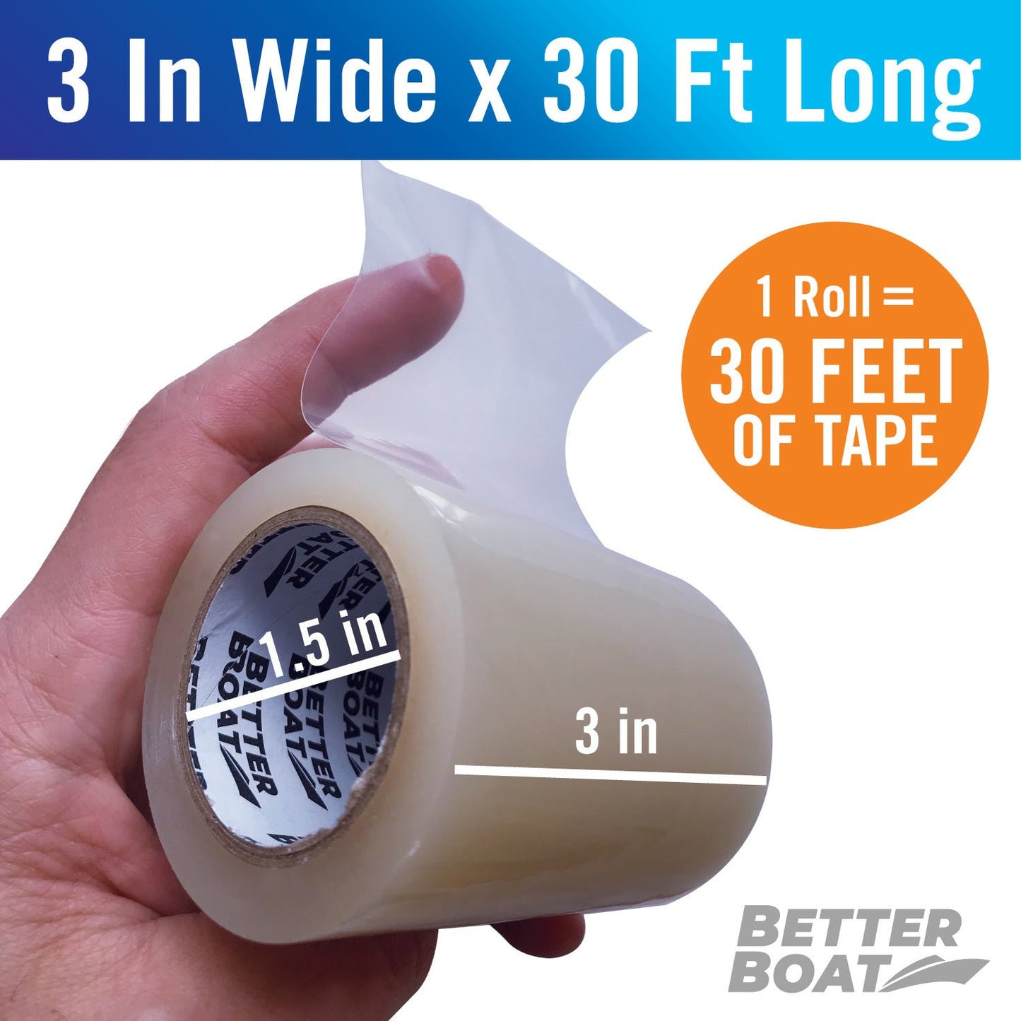 Heavy Duty Waterproof Repair Tape 30FT x 3in Canvas Fabric Patch Tape for RV Awning Boat Cover Tent Tarp Sail Air Mattress Pop-Up Camper Bimini Top Vinyl Clear Black White