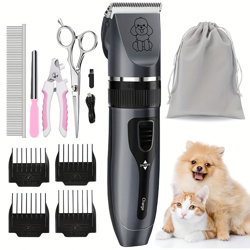 Dog Grooming Kit USB Rechargeable Electric Clippers Ceramic Blade Pet Hair Trimmer with Brush Comb Set for Cats Dogs Golden Red Grey Beauty Sets
