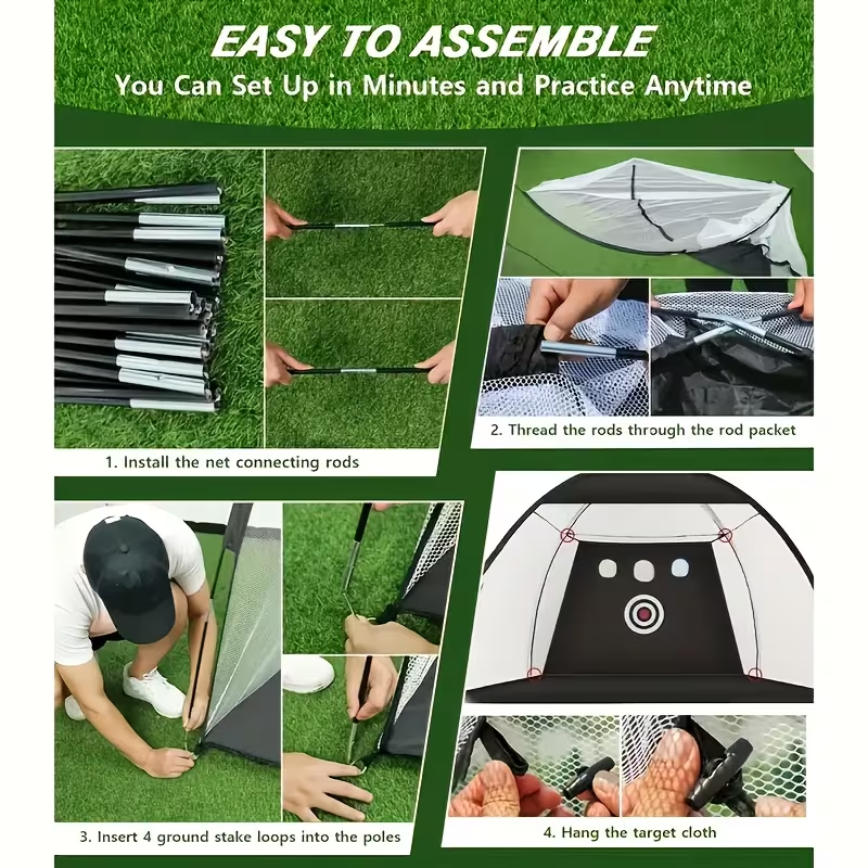 Golf Practice Net Set 10x7ft – Tri-Turf Mat, Target Design, 5 Balls, Tees & Storage Bag | Backyard Golf Training Net for Home Use