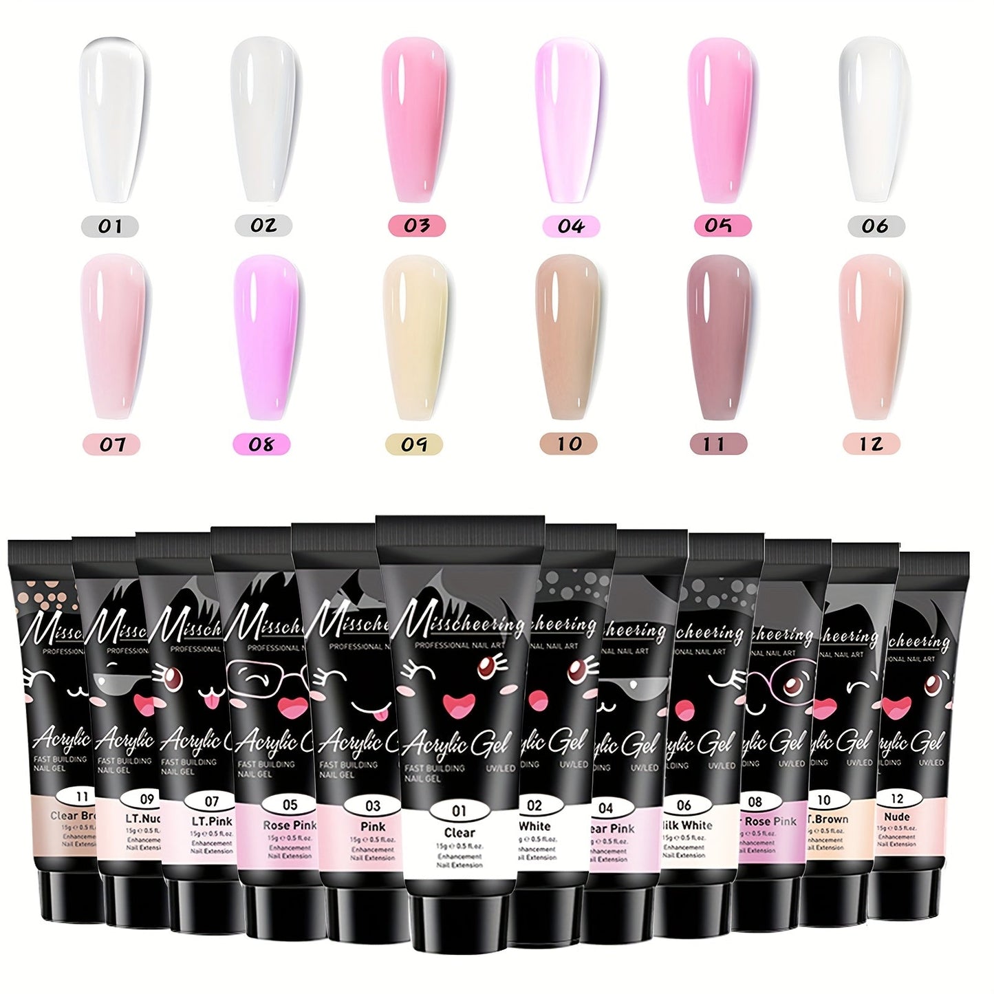 Poly Gel Nail Extension Kit 12pcs 3D Modeling Sculpting Gel – Semi-Permanent Resin Strengthener, Transparent Color Gel, Long-Lasting Acrylic Alternative for Beginner Salon DIY Nail Art Women