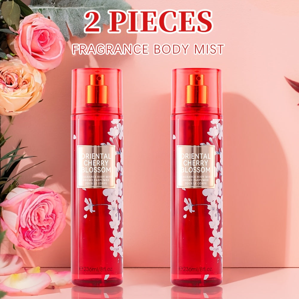Body & Hair Fragrance Mist for Women 2PCS Set - Long Lasting Perfume Spray 8 fl oz, Fruity Floral Scents Peach Pear Cherry Blossom, Dual Use Body and Hair Spray Gift for Her