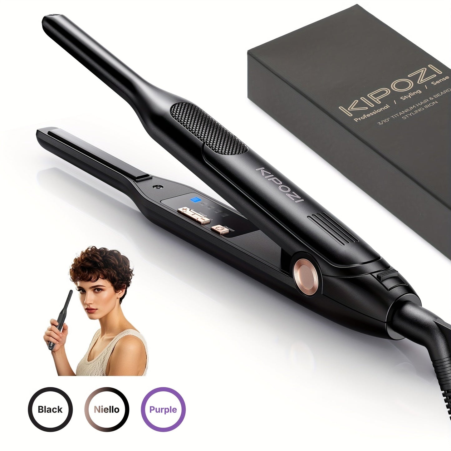 Mini 0.3 Inch Hair Straightener 2-in-1 Curler Titanium Plates 5 Heat Settings 450°F Dual Voltage Beard Bangs Short Hair Styling Tool Unisex for Men Women Valentine Gift