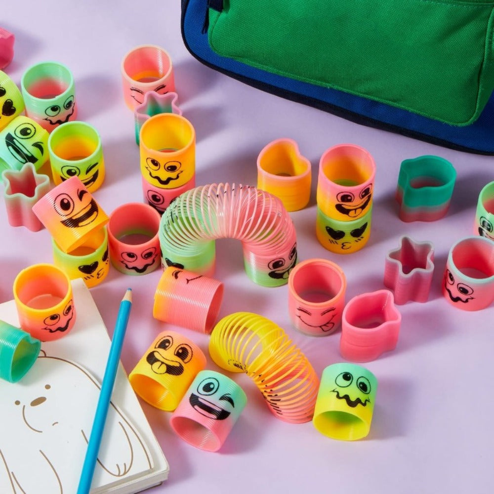 Rainbow Mini Spring Coil Party Favors 60pcs Bulk – Fidget Stress Toys for Kids, Goodie Bag Stuffers, Carnival Prizes, Birthday Party Supplies, Non-Toxic Plastic Coil Springs