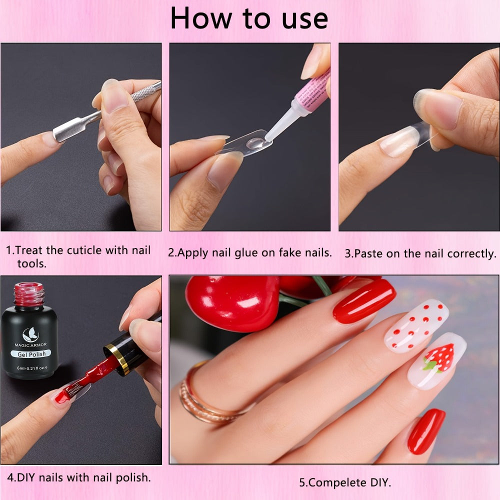 Press On Nail Glue 60pcs Professional Acrylic Nail Tip Adhesive — Super Strong Gel Formula for False Nails, Nail Extensions & Broken Nail Repair, Long-Lasting Salon-Quality Bond, Precision Tip Applicator, Value Pack
