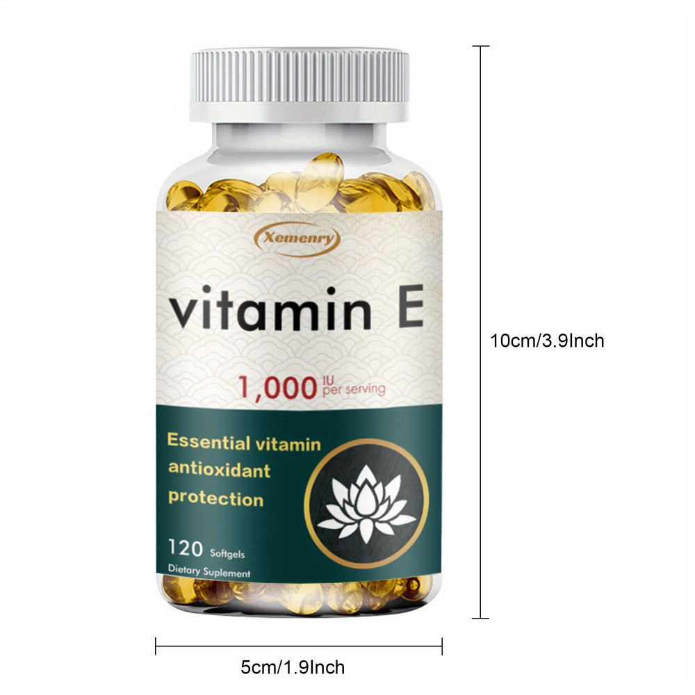 Vitamin E 1000IU Softgels 120 Count High Potency Antioxidant Supplement for Hair, Skin, Nails & Eye Health – Gluten-Free Immune Support 120-Day Supply for Women & Men