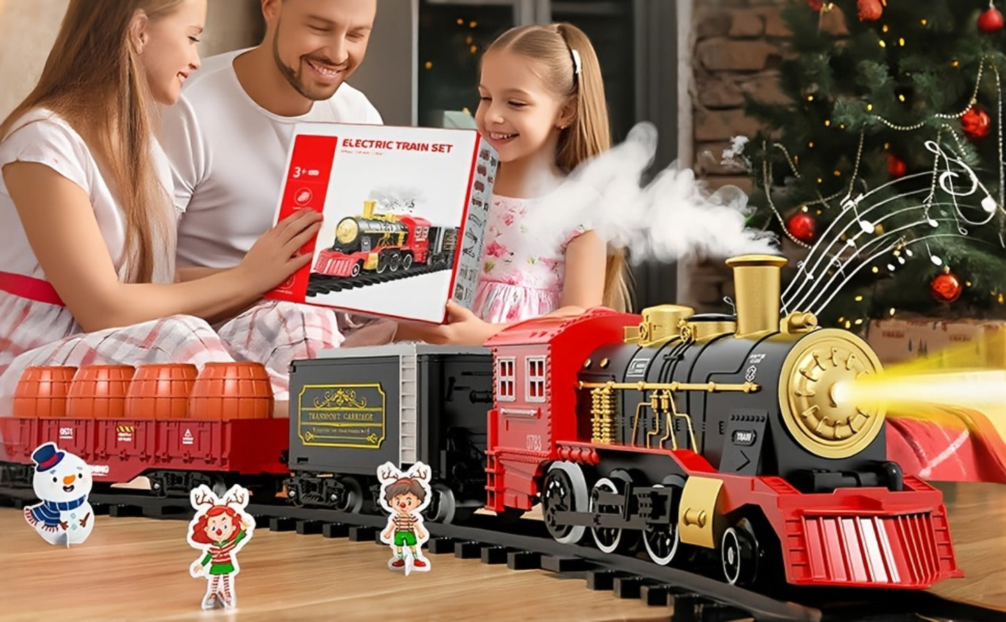 Christmas Train Set for Kids – 43PCS Electric Train Toy with Smoke, Lights & Sound, 6 Cars & 28 Tracks, Switchable Railway Layout, Holiday Birthday Gift for Boys Girls Toddlers