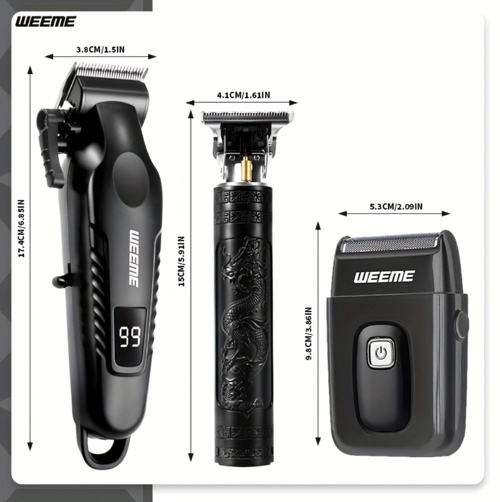 Men's Professional Grooming Kit – Cordless Rotary Shaver & T-Blade Trimmer, Type-C Charging, 6 Adjustable Combs, Non-Slip Beard Shaper for Travel & Family Haircut