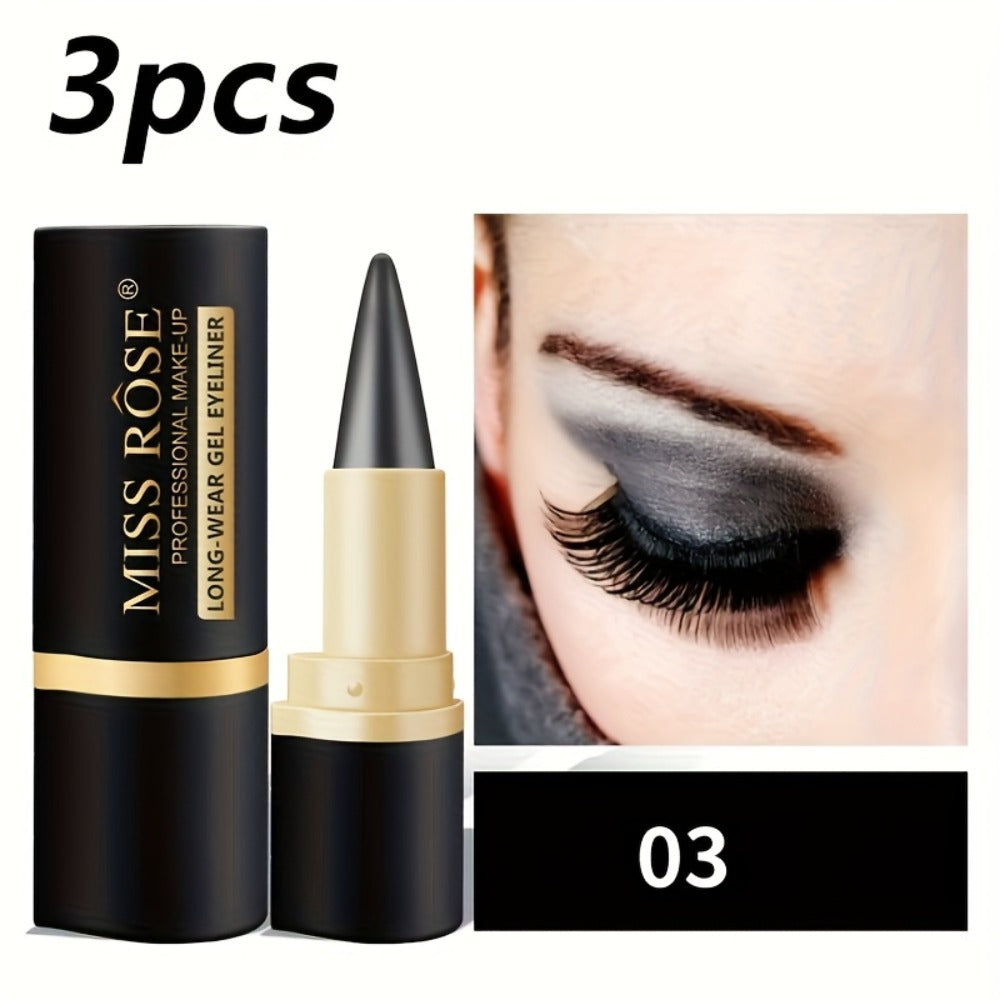 Creamy Gel Eyeliner Pencil Set 3pcs Black Waterproof Sweat-Resistant Smudge-Proof Long-Lasting Matte Eye Liner – Precise Single Tip Gentle Skin Professional Eye Makeup Women