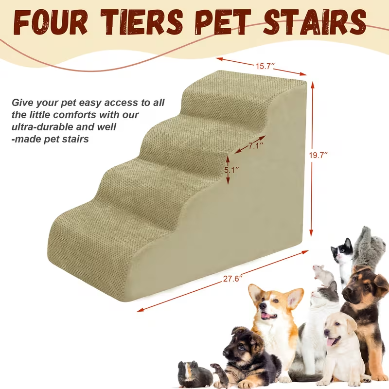 Dog Stairs for High Beds & Sofas – 2/3/4 Step Memory Foam Pet Steps with Non-Slip Bottom, Washable Cover & Textured Surface – Supportive Dog Steps for Senior Dogs, Puppies & Small Breeds