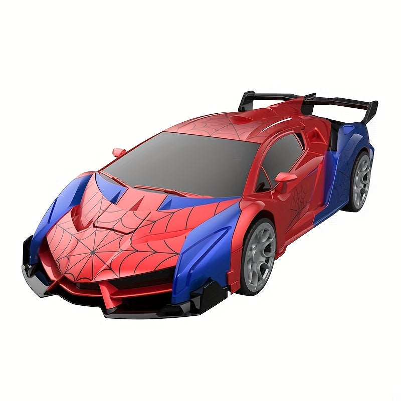 2-in-1 Transform RC Car Robot with One-Button Deformation, 360° Drift, LED Lights & USB Rechargeable Battery – 1:18 Scale 2.4GHz Remote Control Toy for Kids Ages 3+, Birthday Gift (Police/Spider)