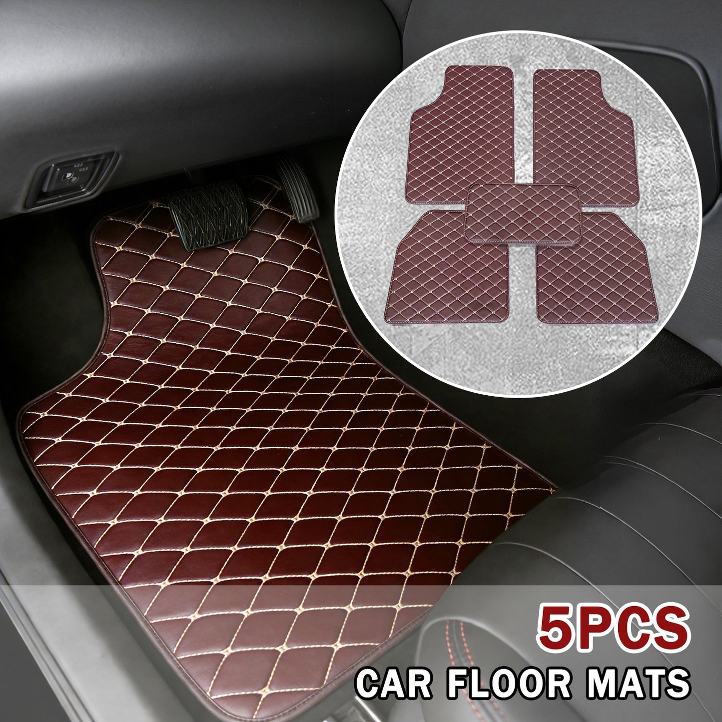 Four-piece car/Five-piece floor mat, luxury PU leather non-slip car floor mat, universal for front and rear rows, non-slip and wear-resistant, protective vehicles, suitable for most models