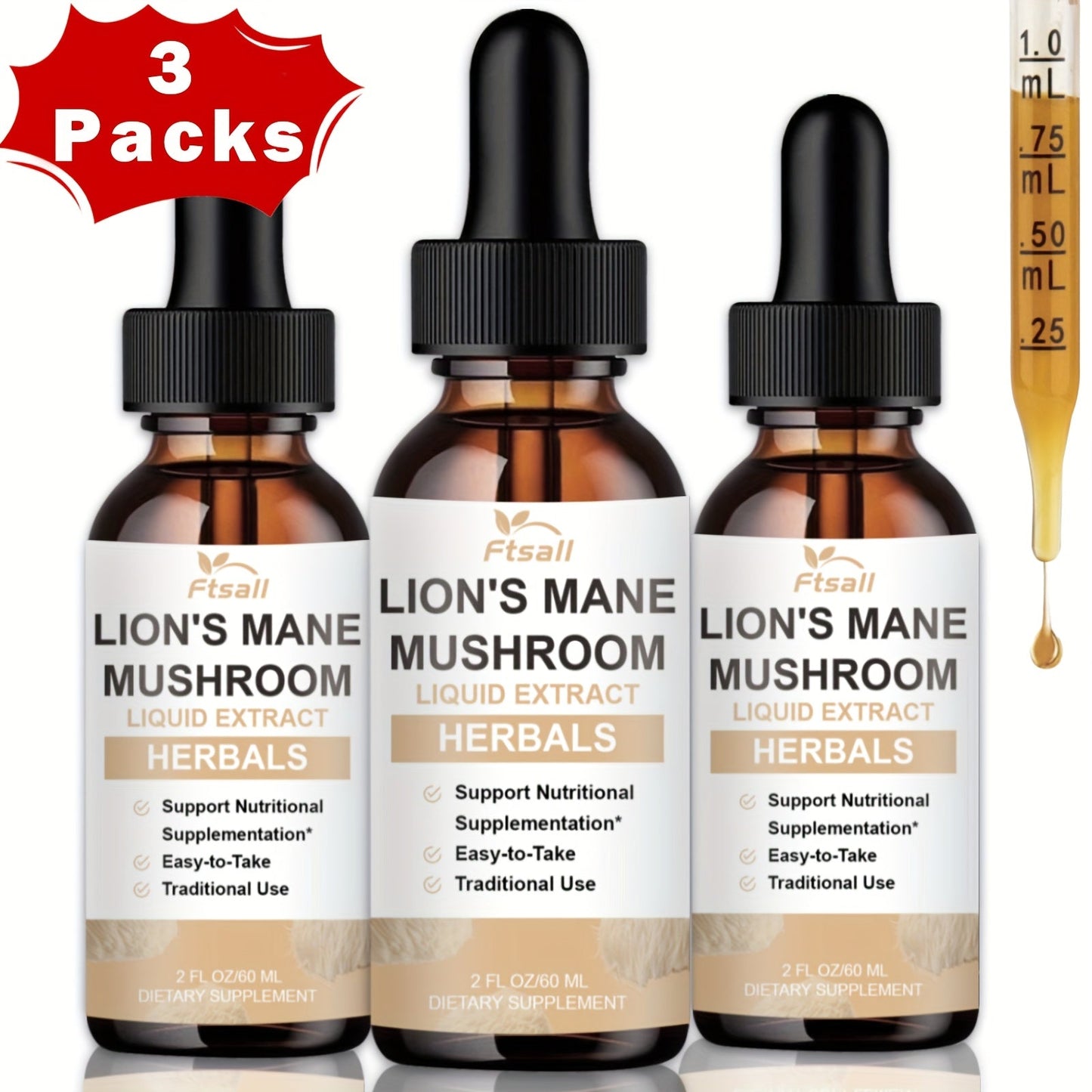Lion's Mane Mushroom Liquid Drops 2fl oz Natural Herbal Extract for Brain Support, Focus, Memory & Cognitive Clarity for Men & Women