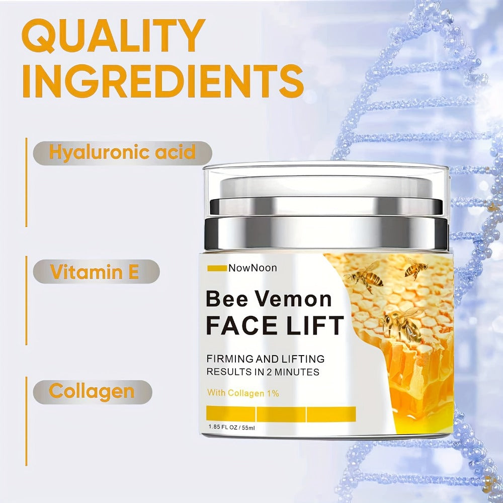 Bee Venom Face Lift Cream Firming Lifting Tightening Anti-Aging Collagen 1% Smoothing Fine Lines Wrinkles NowNoon Face Cream All Skin Types 1.85 fl oz 55ml Women