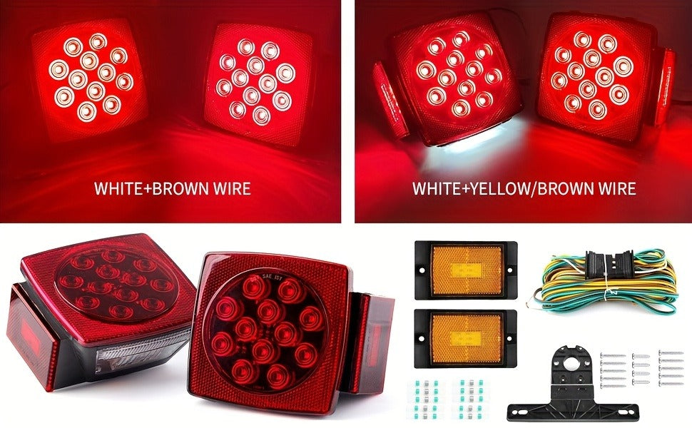 LED Trailer Light Kit 12V Submersible – Utility Trailer Lights for Boat, RV & Truck Under 80", Complete Wiring Harness, License Plate Bracket, Corrosion-Resistant Tail & Turn Signal Lights