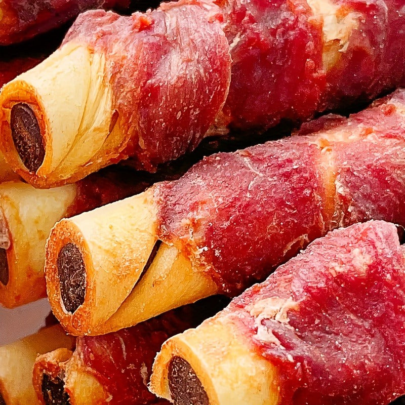 Dog Chew Treats Chicken & Duck Wrapped Cowhide Sticks – High Protein Beef Skin Stuffed Snacks, Long-Lasting, Easy to Digest, Training Reward for Dogs, 5.29oz (Chicken or Duck Flavor)