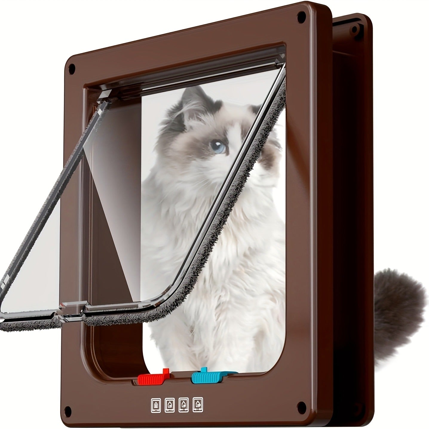 Cat Door & Dog Door with 4-Way Safety Lock – Weatherproof Flip Pet Door for Cats & Dogs, M/L/XL Sizes in White, Black & Coffee, Bonus Rainbow Ball Toy Included