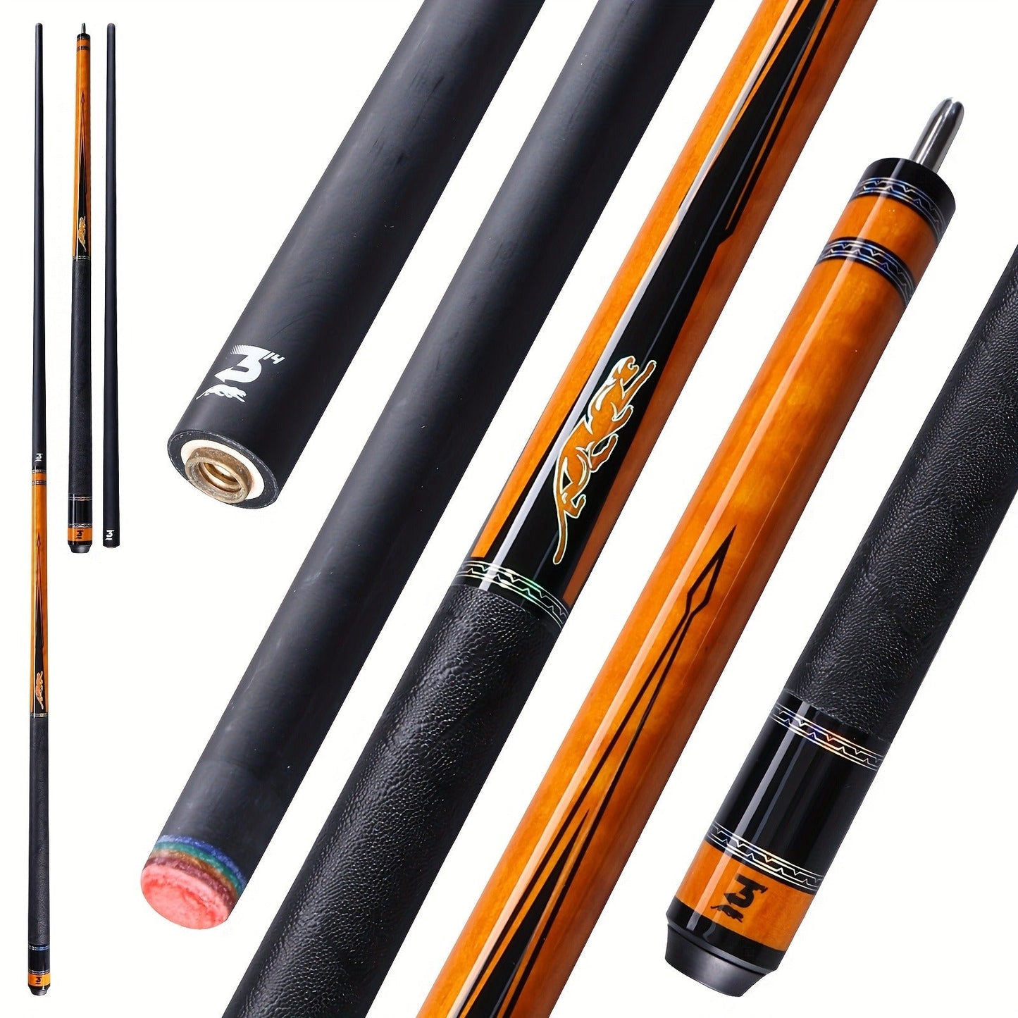 Carbon Fiber Pool Cue Stick 58 Inch - Low Deflection Billiard Cue with 12.5mm Tip, 3/8x8 Pin Joint, Leather Grip & Vacuum Quick Connector, Professional Billiards Stick for Accurate Ball Control